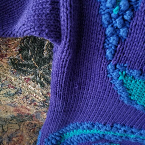 Rare, vintage 80s, 3-D, thick cotton, handmade sweater, M, flowers/geometric - Picture 6 of 11